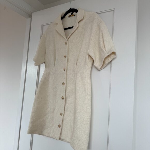 NWT Maje Raquemita Mini Dress Ecru Tweed Shirt Collar Front Button Short Sleeves - Picture 4 of 9